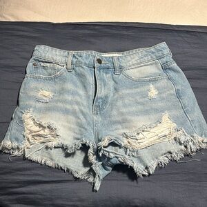 Distressed Light Blue Denim Shorts
